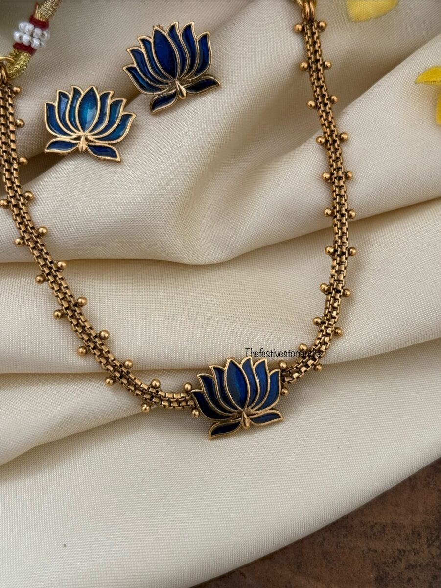 Budgeted enamel Blue Lotus necklace set