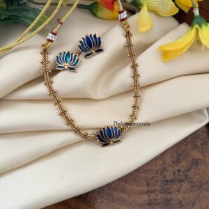Budgeted enamel Blue Lotus necklace set