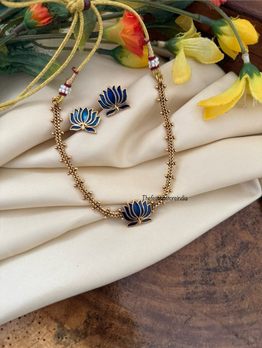 Budgeted enamel Blue Lotus necklace set