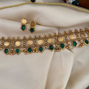 Budgeted Lakshmi Kaasu choker set - Green