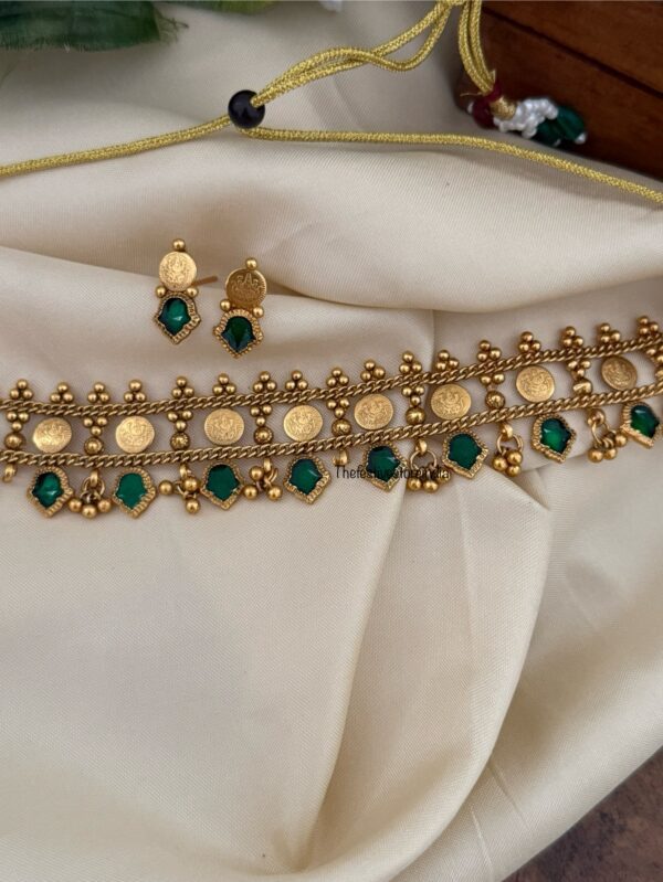 Budgeted Lakshmi Kaasu choker set - Green
