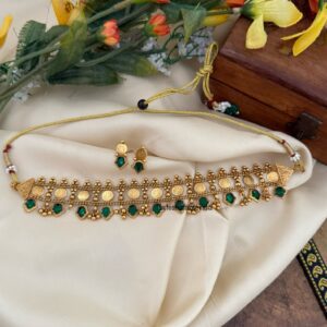 Budgeted Lakshmi Kaasu choker set - Green