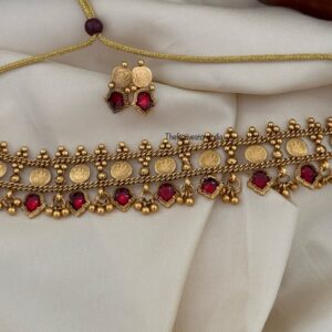 Budgeted Lakshmi Kaasu choker set - Red