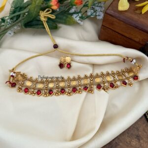 Budgeted Lakshmi Kaasu choker set - Red