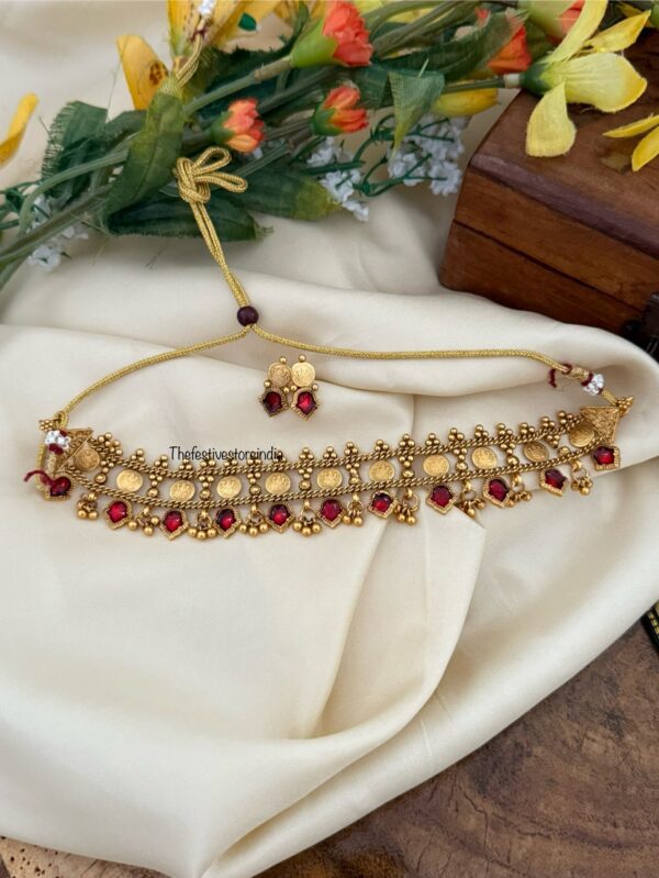Budgeted Lakshmi Kaasu choker set - Red
