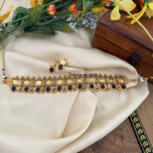 Budgeted Lakshmi Kaasu choker set - Blue