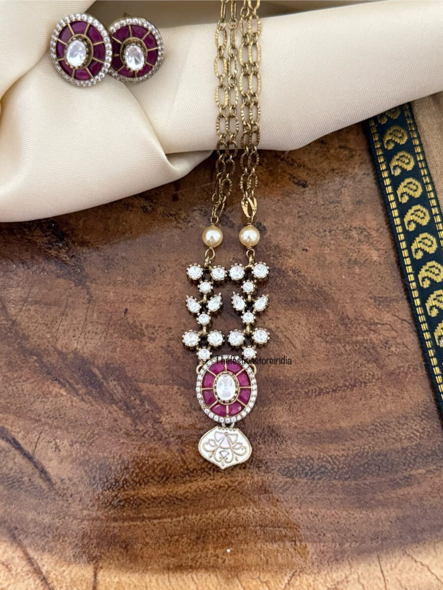 Victorian polish moissanite Stone pendant set | Necklace | Unique