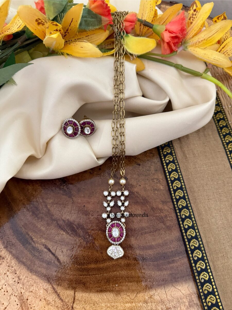 Victorian polish moissanite Stone pendant set | Necklace | Unique
