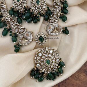 Victorian green drop Ambaari / Elephant motif kanti set | Hasli | Unique