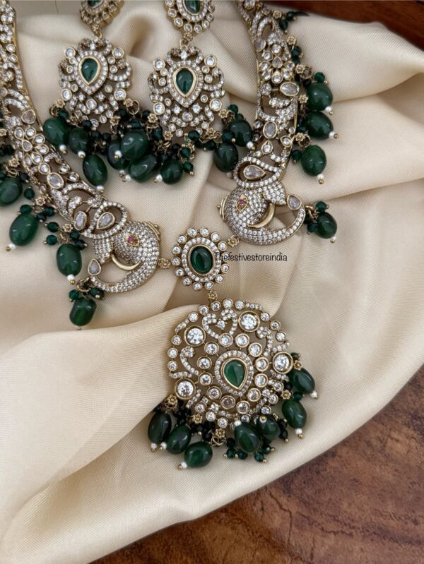 Victorian green drop Ambaari / Elephant motif kanti set | Hasli | Unique