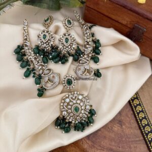 Victorian green drop Ambaari / Elephant motif kanti set | Hasli | Unique