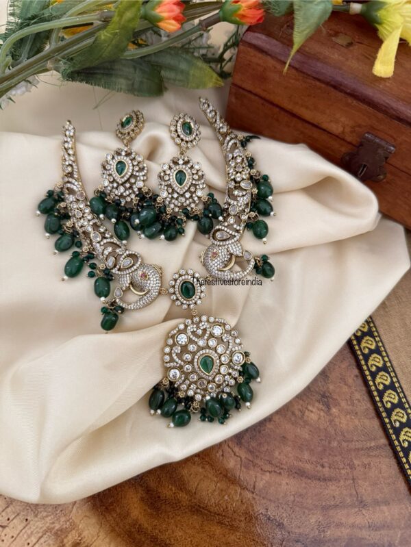 Victorian green drop Ambaari / Elephant motif kanti set | Hasli | Unique