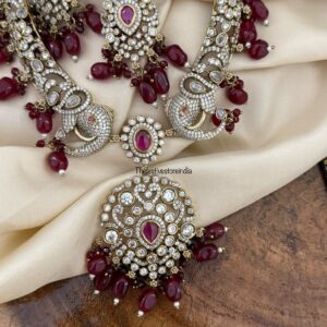 Victorian maroon drop Ambaari / Elephant motif kanti set | Hasli | Unique