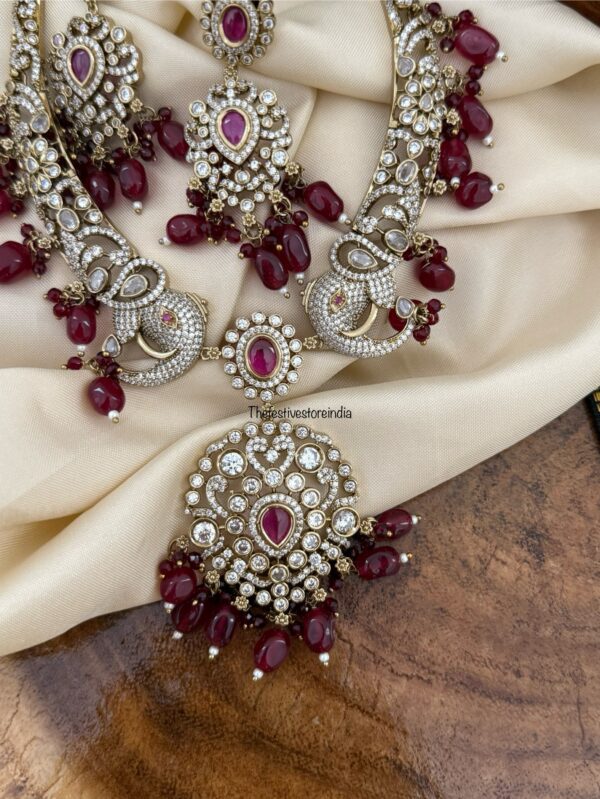 Victorian maroon drop Ambaari / Elephant motif kanti set | Hasli | Unique