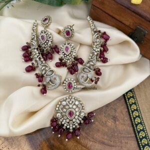 Victorian maroon drop Ambaari / Elephant motif kanti set | Hasli | Unique