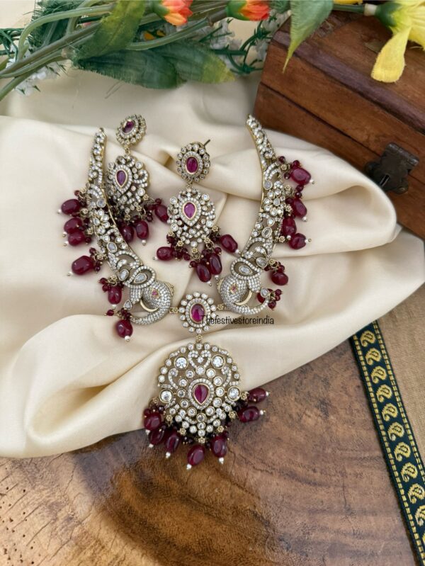 Victorian maroon drop Ambaari / Elephant motif kanti set | Hasli | Unique