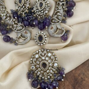 Victorian purple drop Ambaari / Elephant motif kanti set | Hasli | Unique