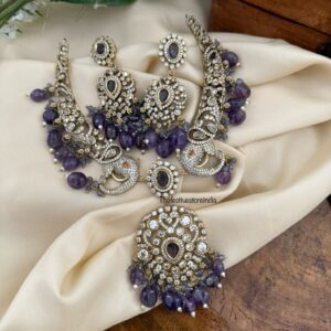 Victorian purple drop Ambaari / Elephant motif kanti set | Hasli | Unique