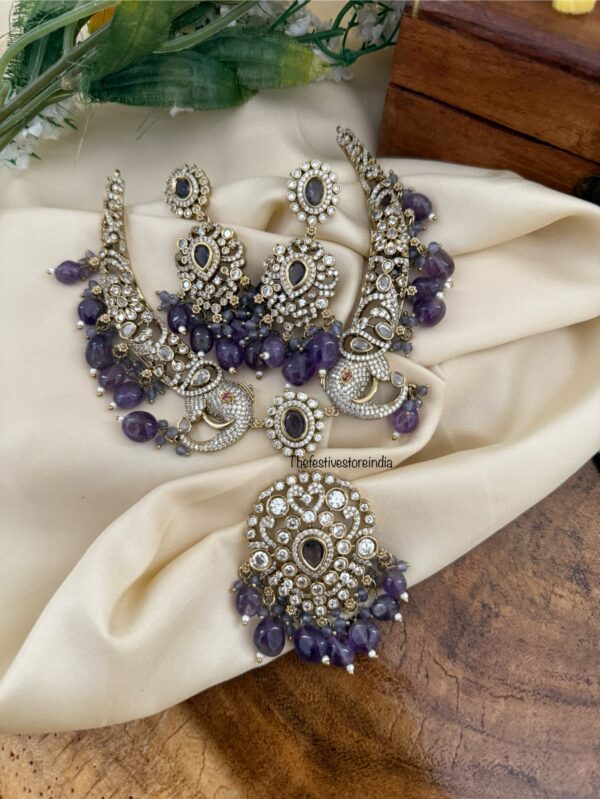 Victorian purple drop Ambaari / Elephant motif kanti set | Hasli | Unique