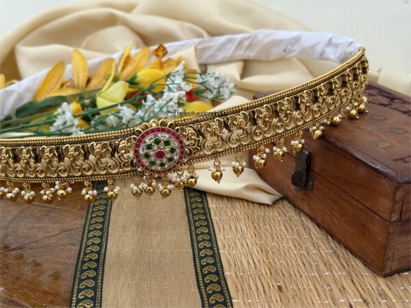 Jadau pendant All gold drops ambaari motif Bridal hipbelt