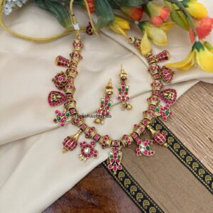 Jadau Rubyrose stones Shanku Chakra Namam necklace set | Bride