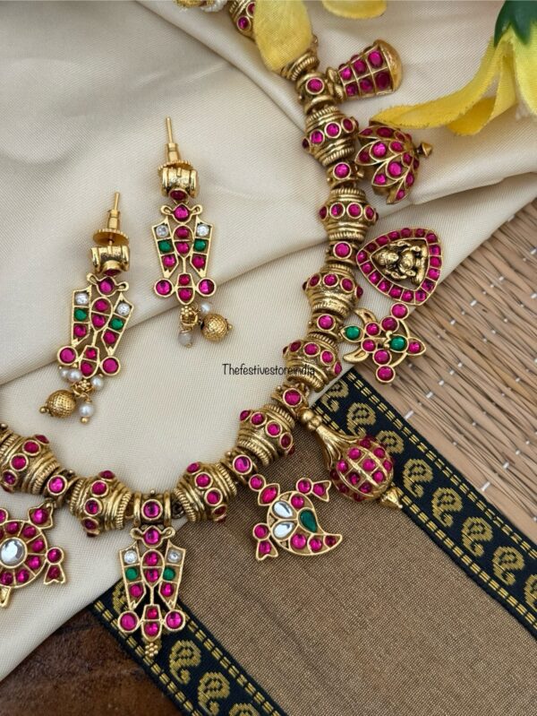 Jadau Rubyrose stones Shanku Chakra Namam necklace set | Bride