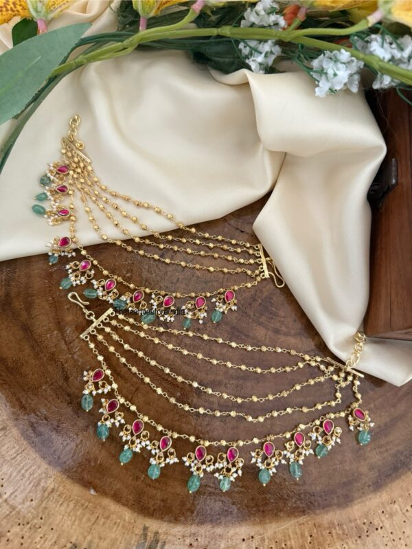 Jadau 5 layer Bridal Earchain | Champasaralu