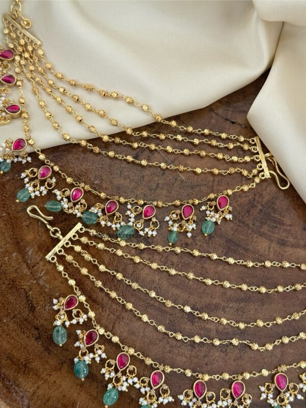 Jadau 5 layer Bridal Earchain | Champasaralu