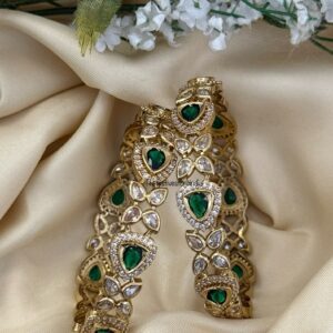 Green and white stones bangles - Set of 2