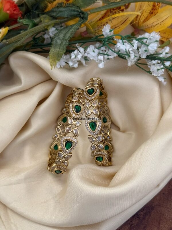 Green and white stones bangles - Set of 2