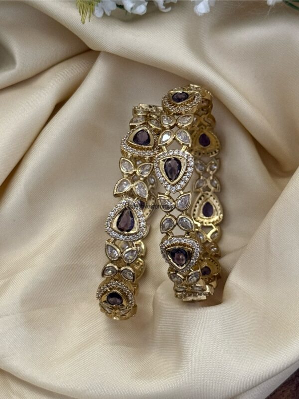 Purple (Amethyst) and white stones bangles - Set of 2