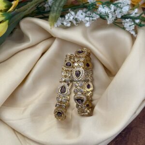 Purple (Amethyst) and white stones bangles - Set of 2