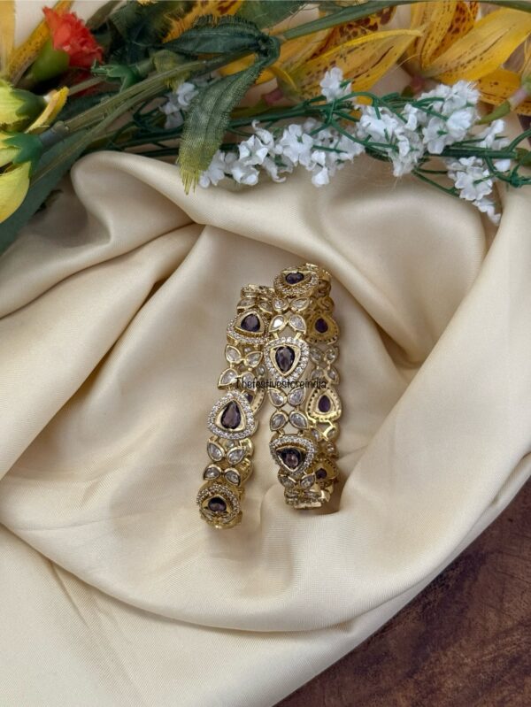 Purple (Amethyst) and white stones bangles - Set of 2