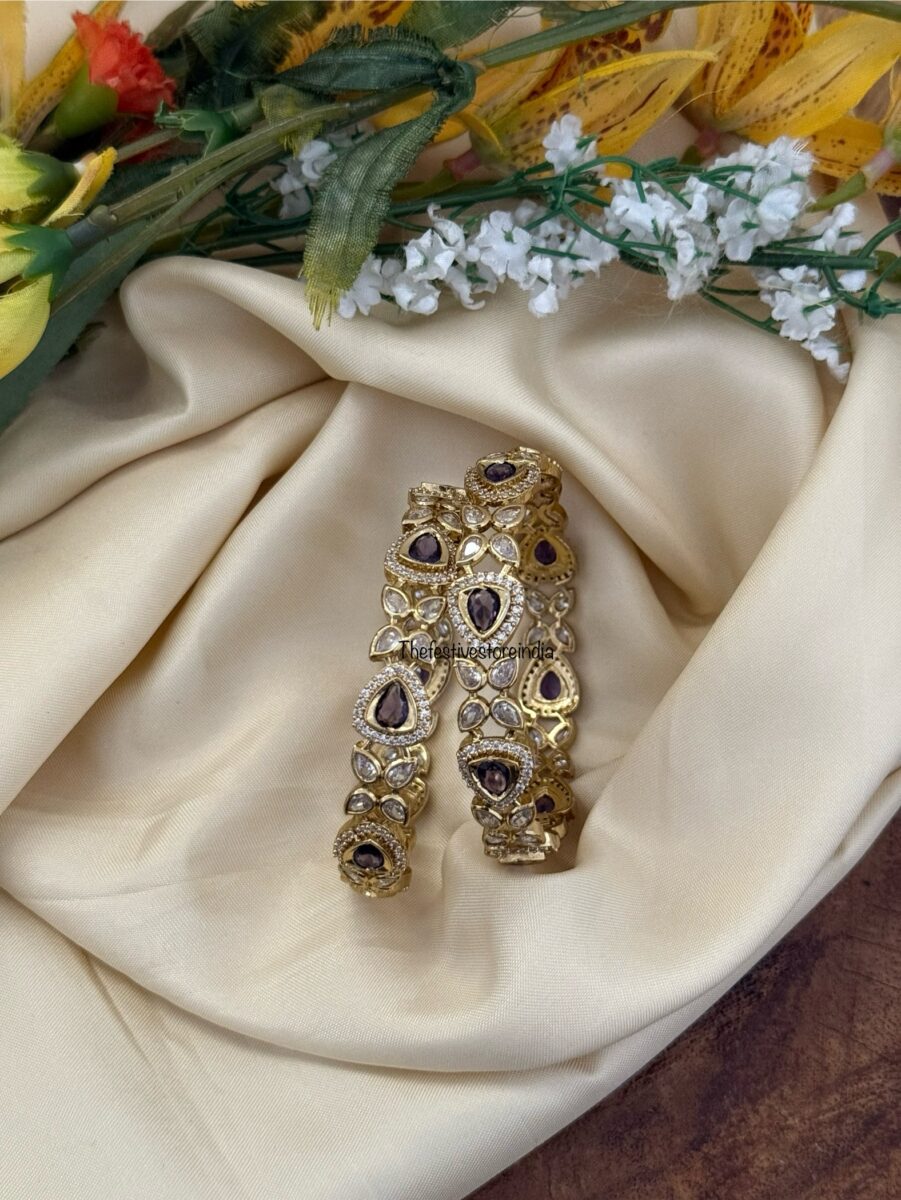 Purple (Amethyst) and white stones bangles - Set of 2