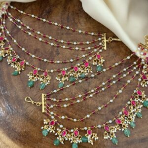 Unique Jadau 5 layer Bridal Earchain | Champasaralu