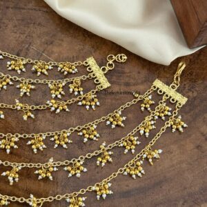 3 layer gold and white pearls Earchain | Bridal | Bridesmaid | Champasaralu