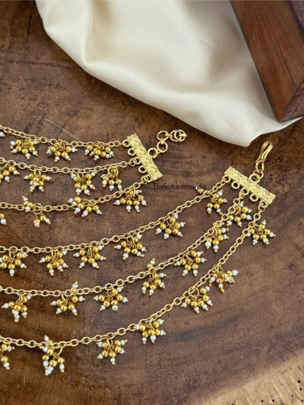 3 layer gold and white pearls Earchain | Bridal | Bridesmaid | Champasaralu