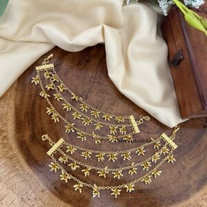 3 layer gold and white pearls Earchain | Bridal | Bridesmaid | Champasaralu