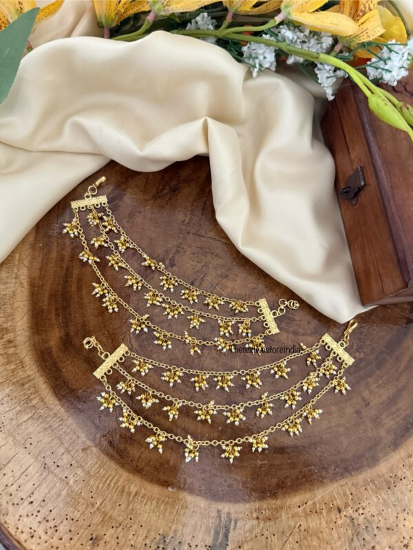 3 layer gold and white pearls Earchain | Bridal | Bridesmaid | Champasaralu