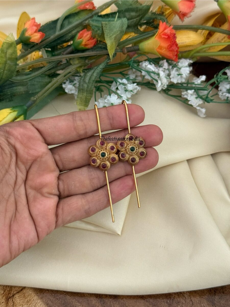 Antique matte polish Floral earcuff | Stick ear cuff