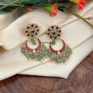 Floral Jadau chandbali earrings (screwback)