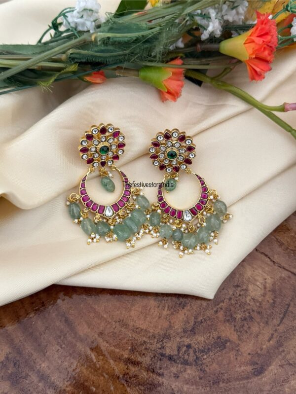 Floral Jadau chandbali earrings (screwback)