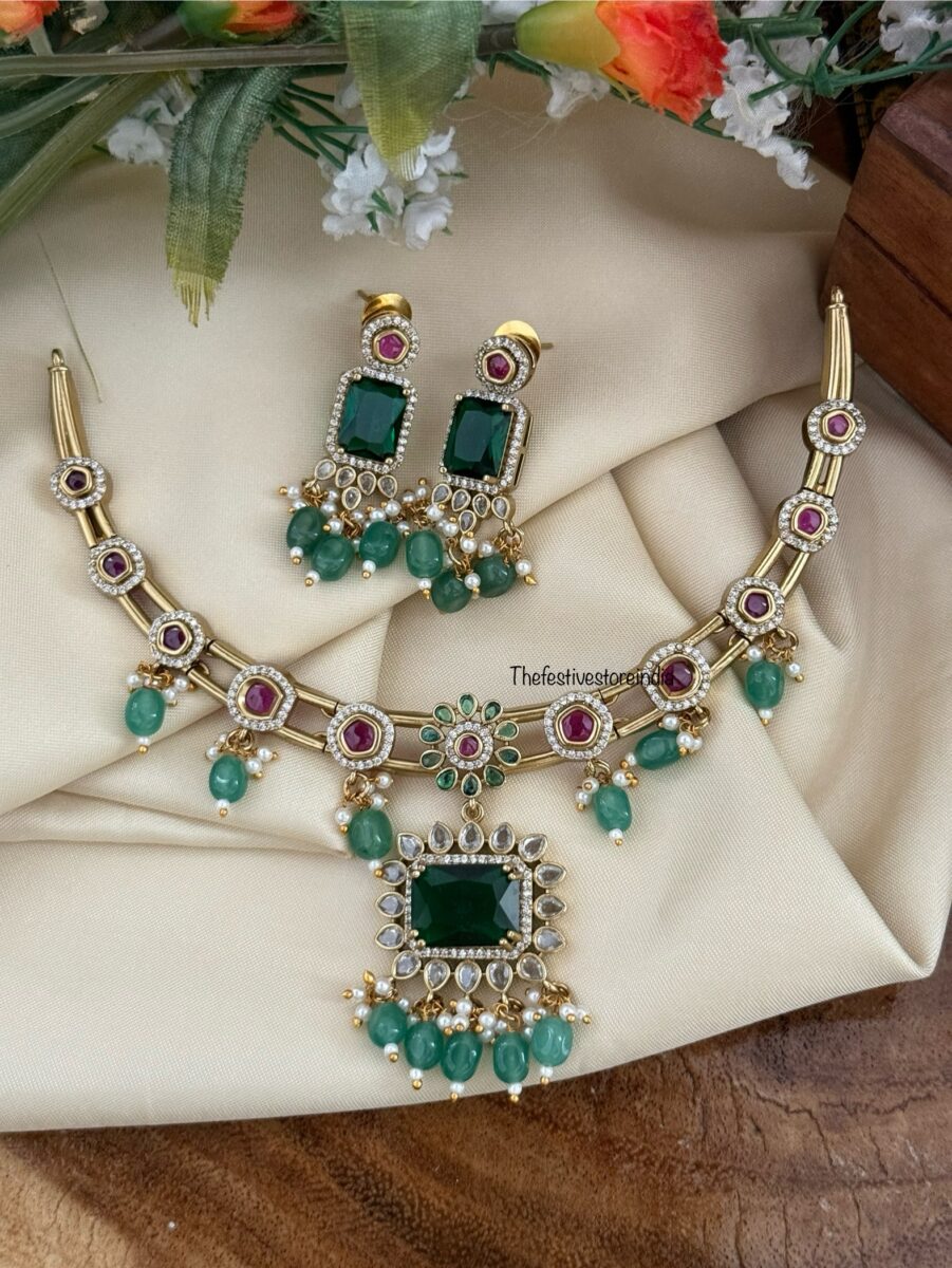 Fusion Emerald hasli set I Kanti | Indian jewellery