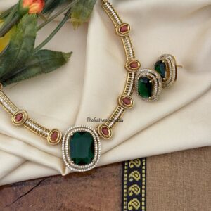 Simple Emerald stone hasli set I Kanti | Indian jewellery