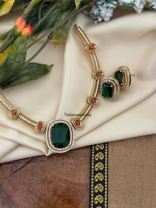 Simple Emerald stone hasli set I Kanti | Indian jewellery