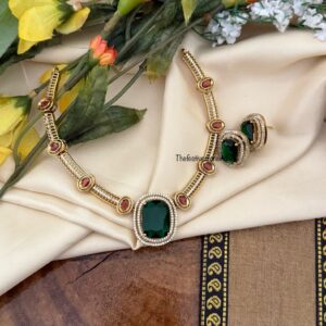 Simple Emerald stone hasli set I Kanti | Indian jewellery