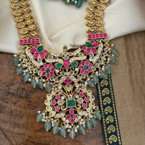 Grand Bridal kaasu Haaram set with jhumkas | Long chain