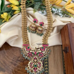 Grand Bridal kaasu Haaram set with jhumkas | Long chain
