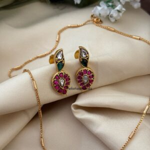 Simple Jadau mango detachable pendant set