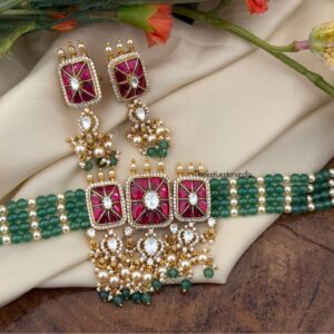 Classic green beads Jadau choker set